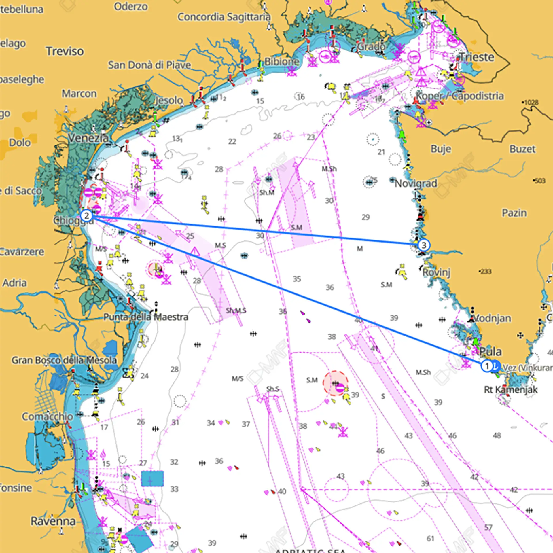 Route for Trofeo Dell'Amicizia regatta, Pula-Chioggia-Vrsar leg.