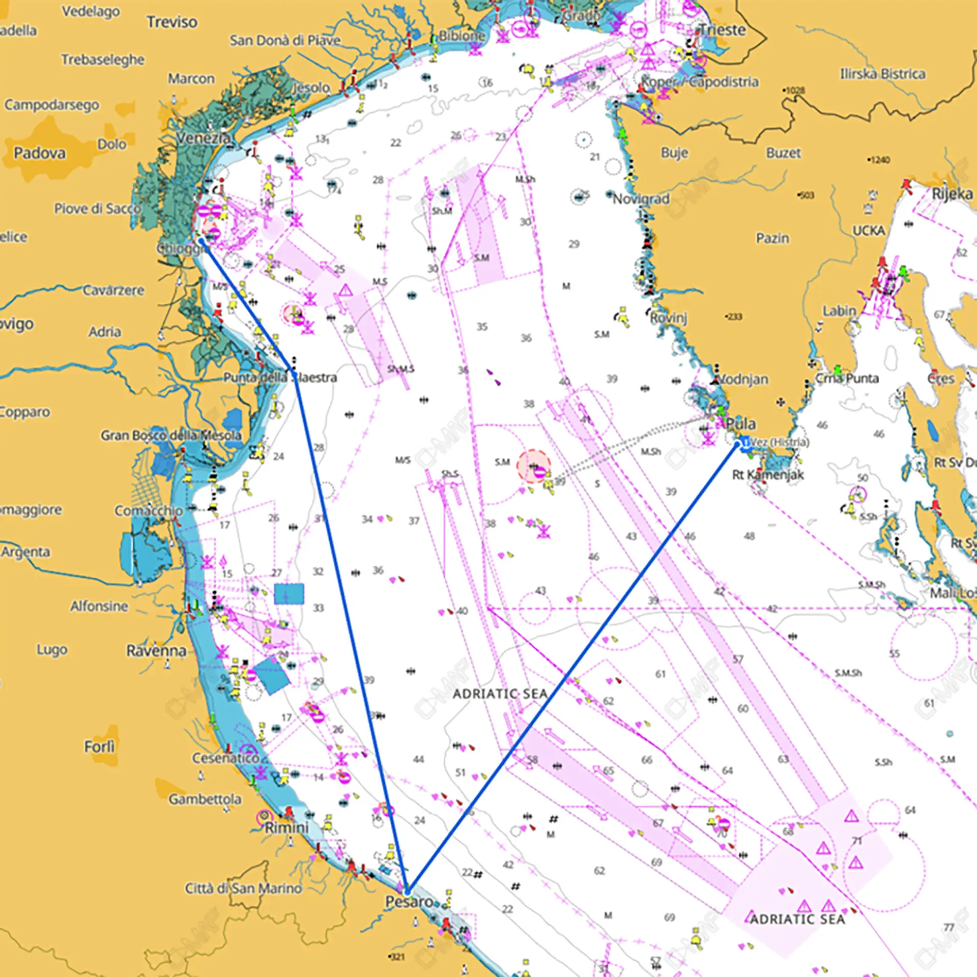 Route for Sulla Rotta Dei Trabaccoli regatta only, transfer from Chioggia.